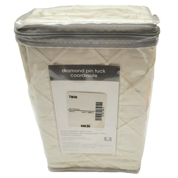 New Bed Skirt Twin Diamond Pin Tuck Bed Mattress Cover Cream JC Penney Vintage - Picture 3 of 5